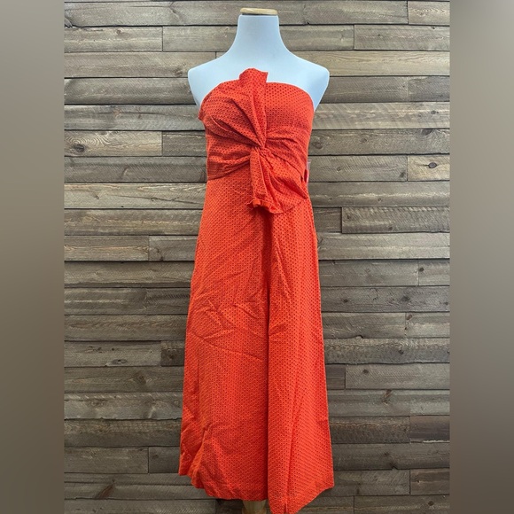 NWT size 6 Anthropologie orange eyelet jumpsuit with bow and POCKETS - Picture 3 of 4